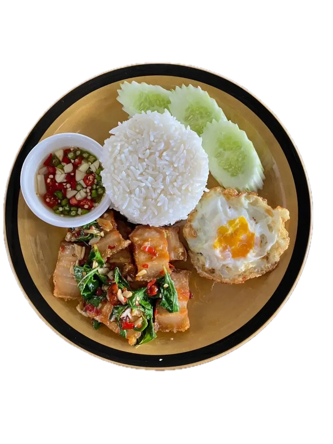 Rice with Stir Fried Crispy Pork and Holy Basil